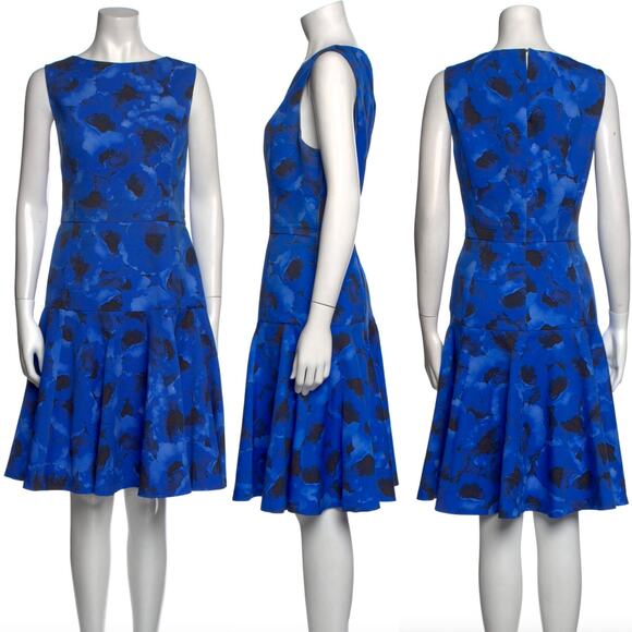 $2,295 MICHAEL KORS COLLECTION Italy Blue Black Floral Designer Dress – Size 14 - Picture 2 of 16